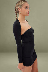 Black Strapless Dress and Bolero Set in Nylon