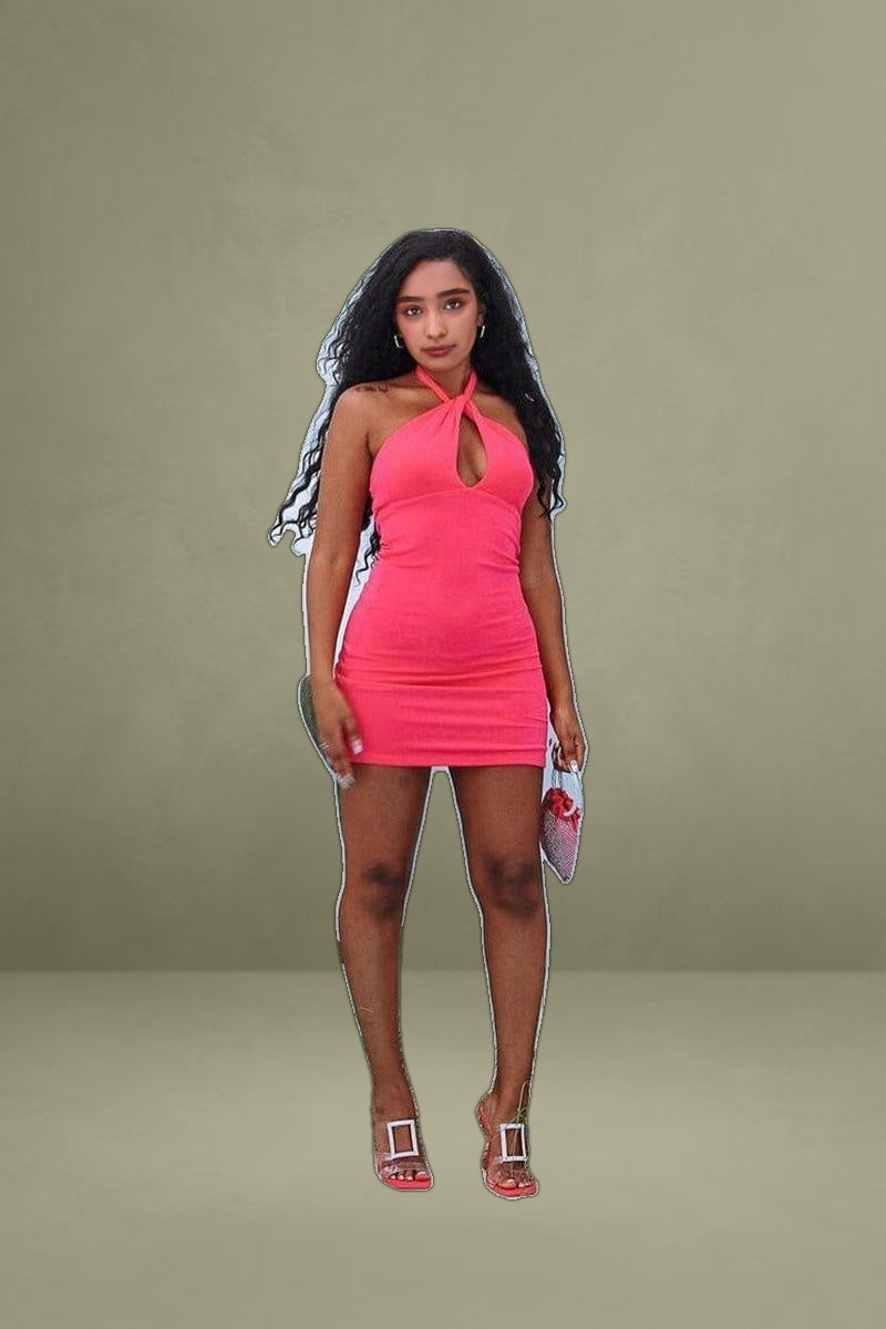 Pink Mini Dress Halter Neck