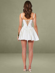 Kadi White Cotton Drop Waist Corset Mini Dress
