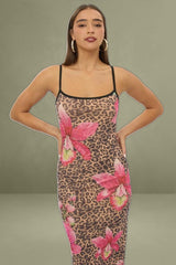 Multi Animal Print Maxi Mesh Bodycon Dress