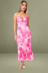 Pink Floral Midi Bodycon Dress