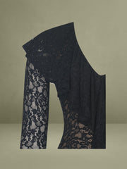 Black Lace Ruffled Mermaid Maxi Dress