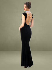 Rachael Black Velvet Pearl Embellished Gown