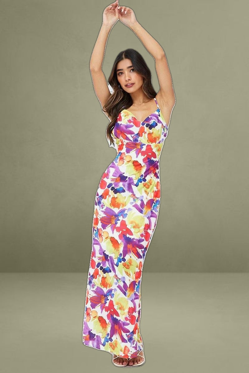 Multi Floral Maxi Dress Slip Cami Watercolour Print