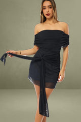 Grey Bodycon Dress Off Shoulder Mini