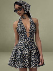 Mackenzie Cheetah Print Halter Linen Mini Dress