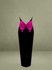 Flore Black Crystal Straps Backless Gown With Bow