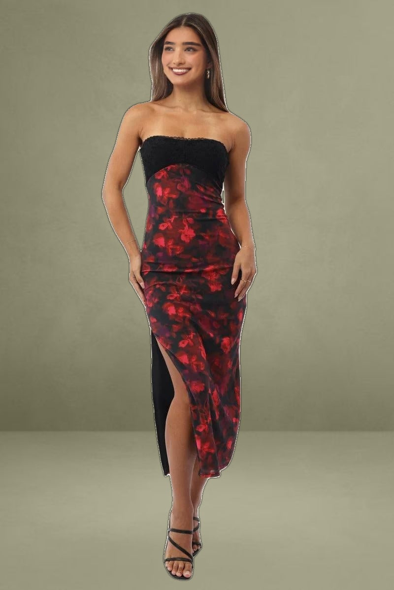 Multi-Floral Mesh Bodycon Dress