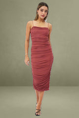 Purple Bodycon Dress Rushed Midi Mesh