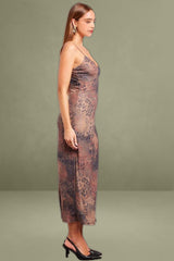 Brown Abstract Singlet Bodycon Maxi Dress