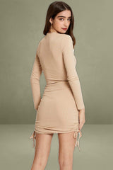 Brown Wrap Front Bodycon Dress