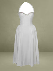 Gianna White Embroidered Halter Maxi Dress