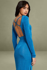 Blue Slinky Jersey Form-fitting Dress