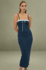 Blue Bodycon Dress Maxi Ribbon Trim