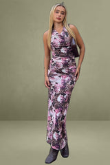 Brown Animal Print Bodycon Dress Halter Neck