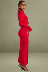 Red Maxi Dress Strappy Flared Sleeve Bodycon Dress