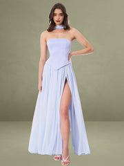 Qianna Baby Blue Peplum Top Drop Waist Chiffon Gown