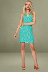 Green Mini Dress Halter Neck Knit