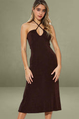 Brown Midi Dress Keyhole