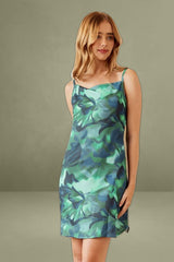 Green Print Cowl Neck Mini Dress