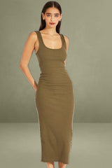 Green Midi Dress Sleeveless Bodycon Rib