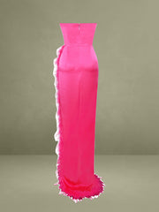 Perrin Fuchsia Pink Feather Dress High Slit Gown