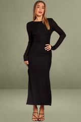 Long Sleeve Black Textured Dress