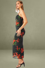 Black Floral Bodycon Dress Singlet Mesh