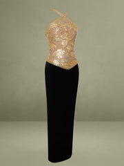 Gazelle Gold Embroidered Vintage Style Maxi Dress