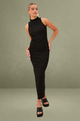 Black Maxi Dress High Neck Sleeveless
