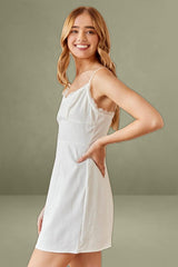 White Lace Trimmed Satin Mini Bustier Dress