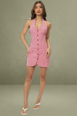 Red Check Halter Neck Mini Dress