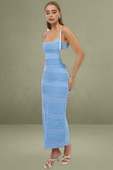 Blue Bodycon Dress Sleeveless Midi