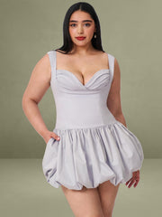 Zada Grey Pleated Breast Bubble Hem Mini Dress