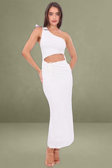 White One-Shoulder Maxi Bodycon Dress