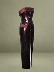 Burgundy Brown Sequin Maxi Pencil Dress