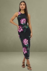 Black Floral Sleeveless Bodycon Dress