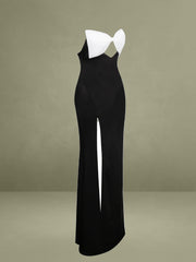 Eleanor Black and White Bow Satin Gown