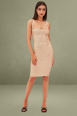 Beige Sequin Bodycon Party Dress