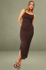 Brown Bodycon Dress Singlet Textured Midi