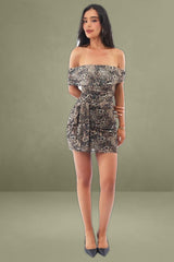 Brown Animal Print Off-Shoulder Mini Bodycon Dress