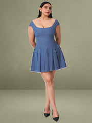 Sada Pleated Denim Mini Dress