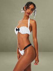 Oliveah Polka Dot Ruched Black Lacing Bikini Bottom