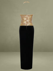 Gazelle Gold Embroidered Vintage Style Maxi Dress