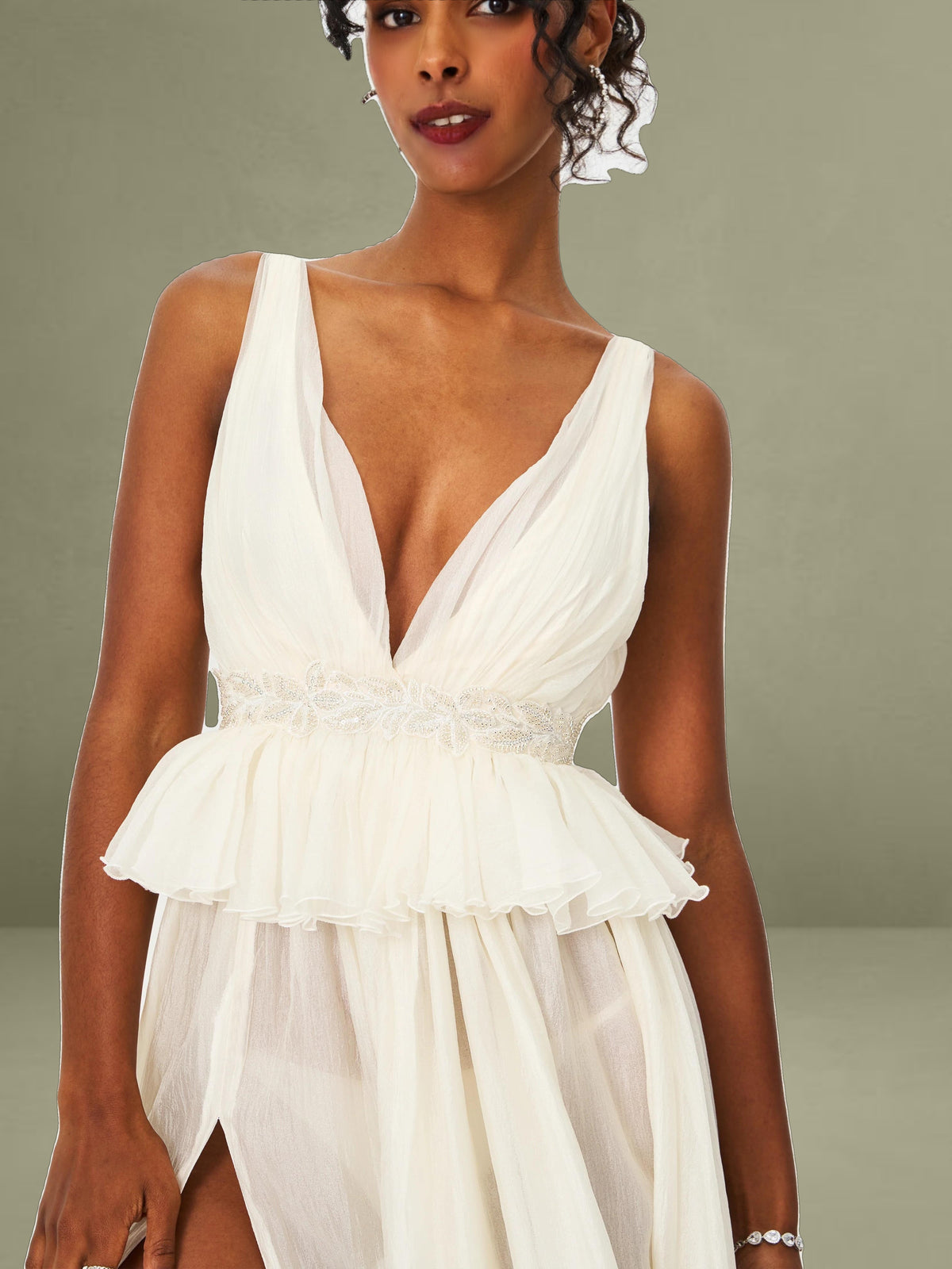 Off-White Flare Beaded Belt Maxi Gown