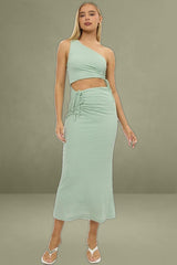 Green Bodycon Dress One Shoulder Maxi