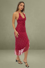 Red Bodycon Ruffled Halter Neck Dress