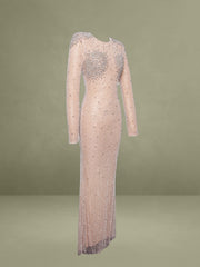 Rita Embroidered Mesh Silver Beaded Mermaid Gown