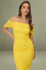 Yellow Mesh Bodycon Dress