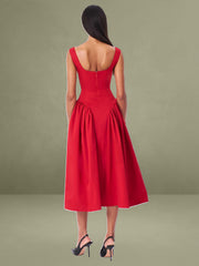 Nahla Red Drop Waist Midi Dress with Buttons